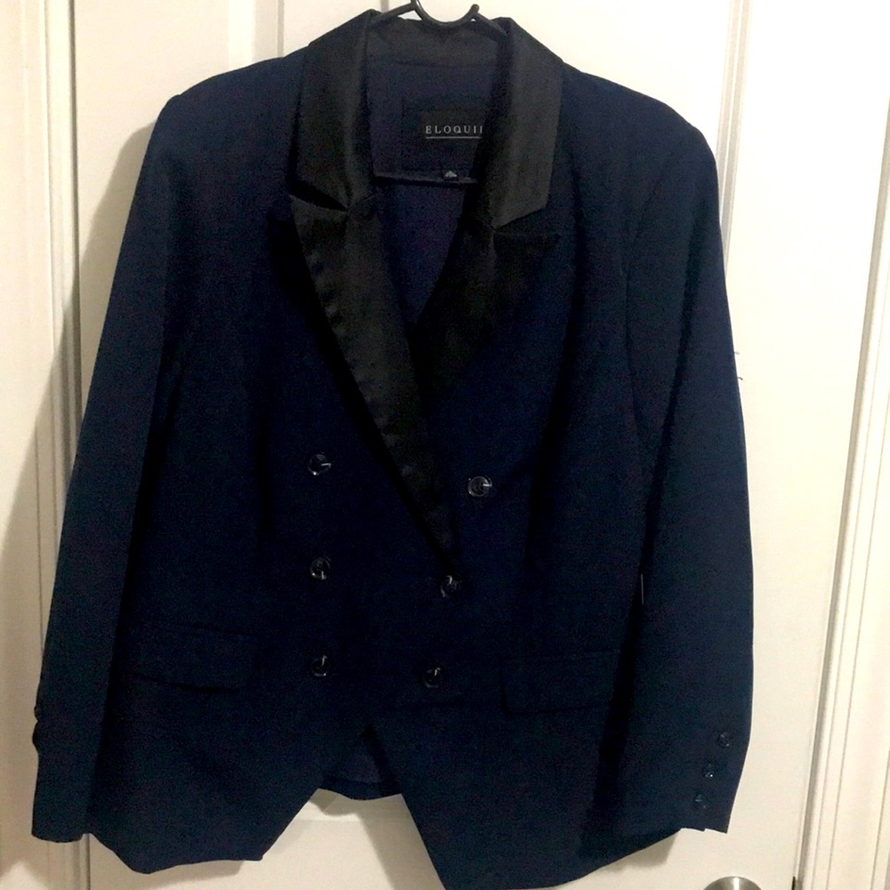 ELOQUII size 14 blue tuxedo jacket with black collar double breasted NWT